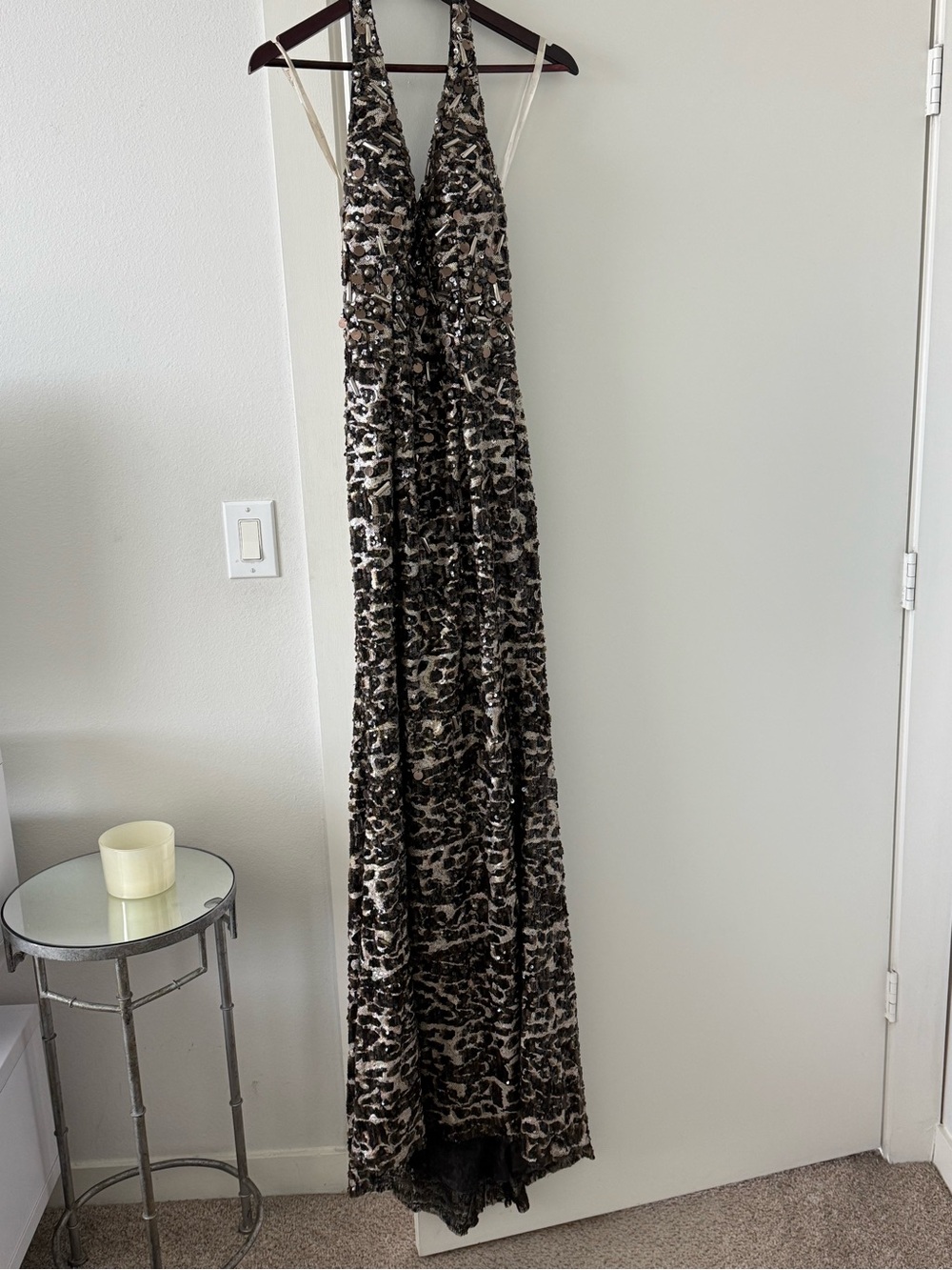 Elegant Tony Bowls Sequin Evening Gown in Animal Print
